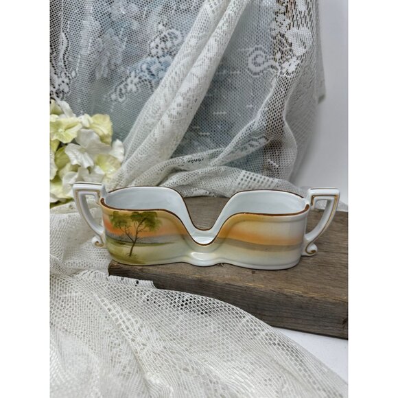 Vintage Nippon Hand Painted Spoon Holder Sunset & Tree Sceen - Picture 11 of 11